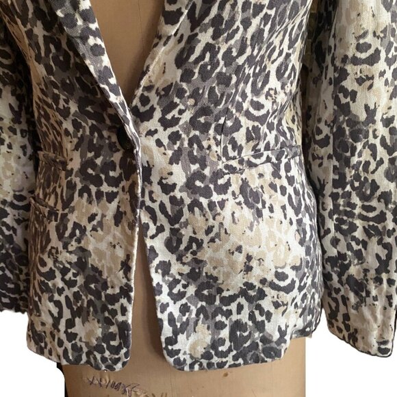 Joie Mehira B Linen Animal Leopard print Blazer - Picture 10 of 16